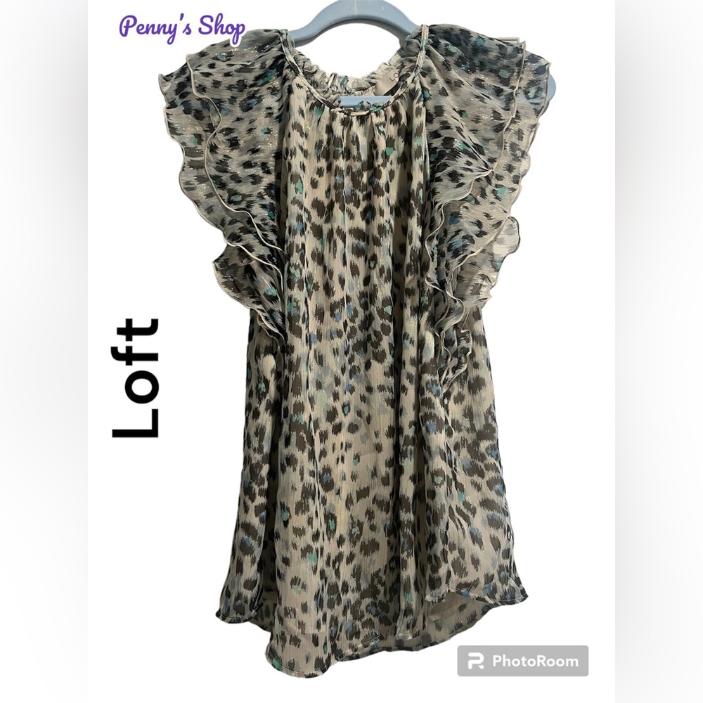 Loft flutter sleeve multicolor animal print top
